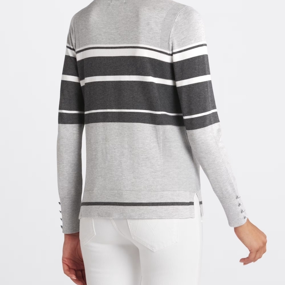 Womens Gray and Black Striped Sweater Large - Picture 3 of 9
